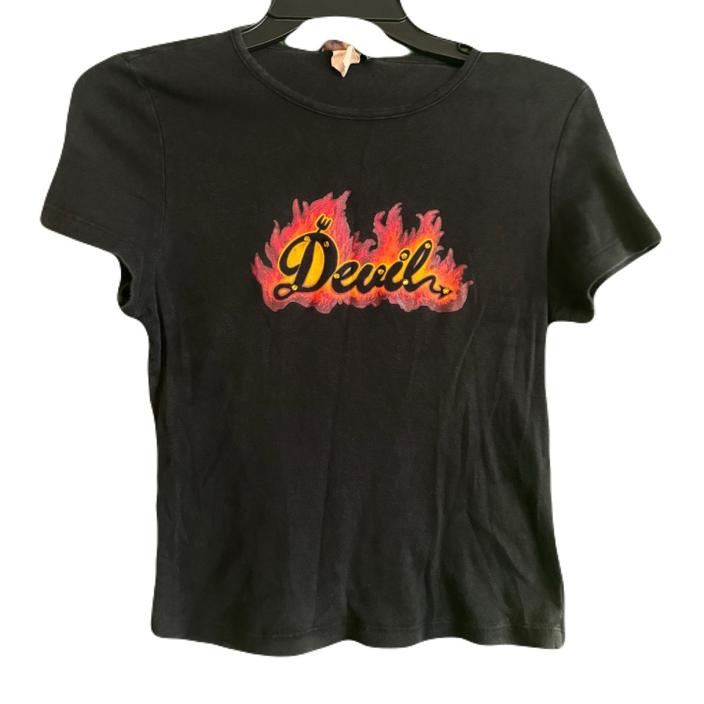 Vintage Late 1990's Eye Candy Juniors XL "Devil" Baby Tee with Rhinestones